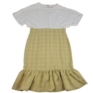 Nurode Dress‎ Women's Large Plaid Fit & Flare Empire Beige White
